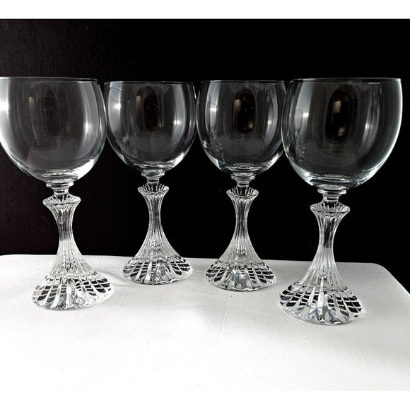 Mikasa Ritz Crystal Wine Glasses 6" set/4 ribbed stem goblets sleek elegant 1997 - Picture 2 of 10